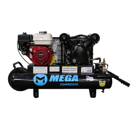 Mega Compressor Mega Power Air Compressor, Honda GX200, 10 gal Wheeled 14.5CFM at 90PSI MP-5510G200